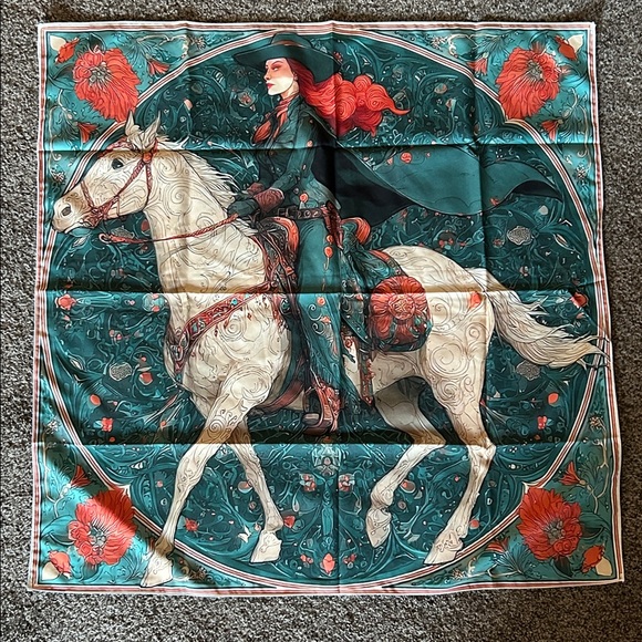 White Horse Western Cowgirl Horse Print Square Scarf - Picture 4 of 9